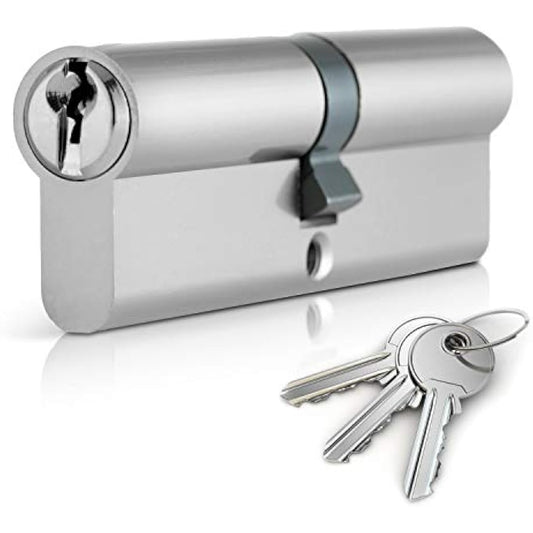 XFORT® Chrome 45/50 Euro Cylinder Lock (95mm), Euro Door Barrel Lock with 3 Keys, Anti-Bump, Anti-Drill and Anti-Pick Door Lock with Key to Ensure High Security for Wooden, UPVC and Composite Doors.
