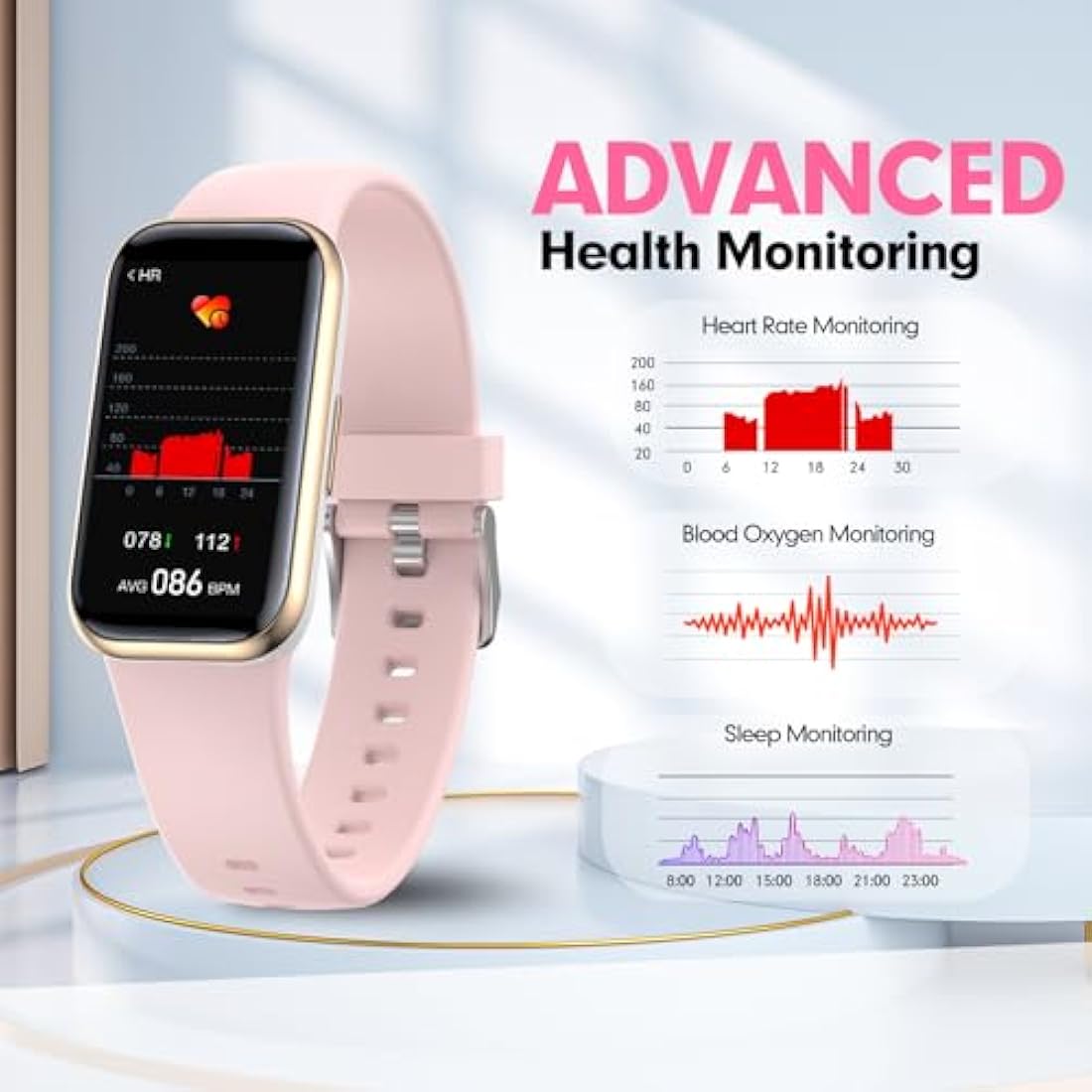 meoonley Fitness Tracker,IP68 Waterproof Activity Tracker,Pedometer,Heart Rate Sleep Monitor Health with Pedometer Alarm Clock