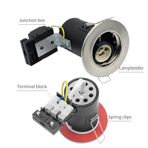 Wondlumi 8X Fire Rated GU10 Downlights, IP20 Brushed Chrome LED Downlights Ceiling, Recessed Ceiling Lights Spotlight Fittings 240V for Bedroom, No