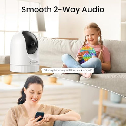 Cinnado WiFi Cameras House Security - 2K Indoor CCTV Baby Monitor Camera for Home Security Wireless 360°, Motion Tracking, Smart Siren, IR Night Vision, D1, 2 Pack