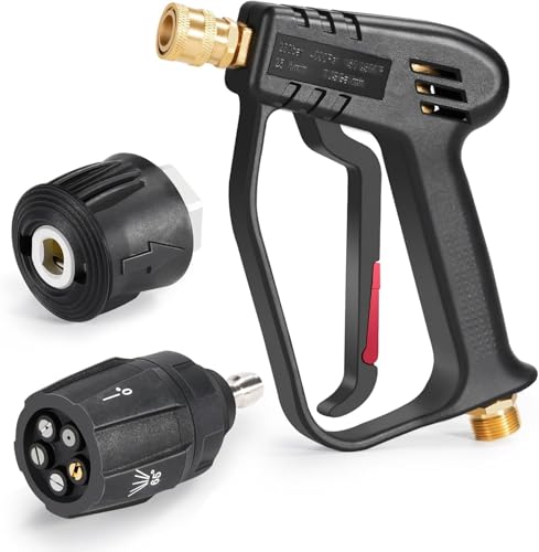 YUET High Pressure Washer Gun Handle with Multi Angle (All in One) Water Nozzle,Cleaner for Car Cleaning Kit(M22 14MM Fitting Hose Connector & 1/4"