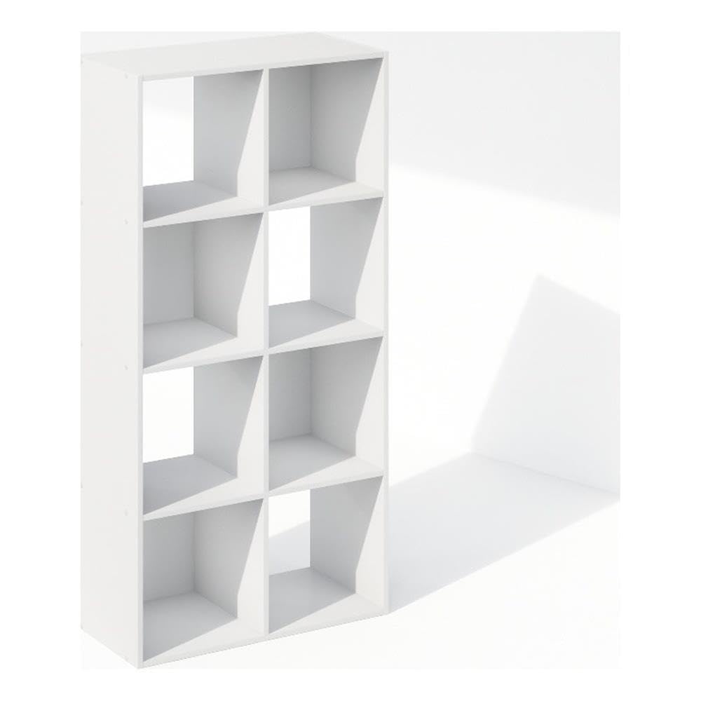 Furinno PELLI Book Shelf, 8-Cube Bookshelf, Horizontal Cube Storage Organizer Bookcase, 11.7 x 23.7 x 47, for Living Room, Bedroom, Home Office, White