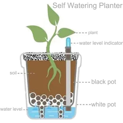 yarlung 6 Pack Self Watering Planter with Water Level Indicator, 5 Inch/12.7cm Plastic Plant Flower Pots Nested Container for Indoor Plants, Herbs, Aloe, Outdoor Gardening