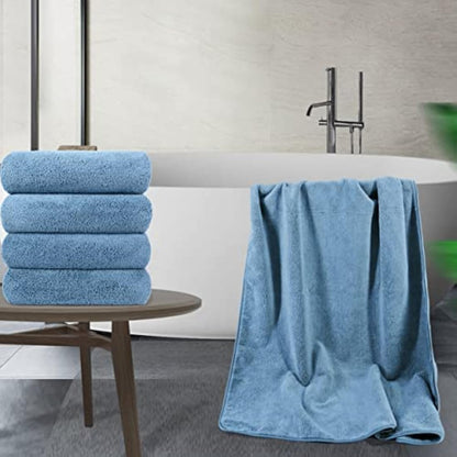 POLYTE Quick Dry Lint Free Microfibre Bath Towel, 76 x 145 cm, Pack of 4 (Blue)