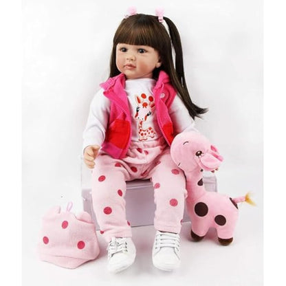 ZIYIUI 24 inches 60 cm Reborn Baby Dolls Soft Silicone Vinyl Realistic Reborn Dolls Girl Lifelike Reborn Dolls Handmade Newborn Reborn Toddler Dolls Black long hair Asian girl Xmas Gifts(24 inches)