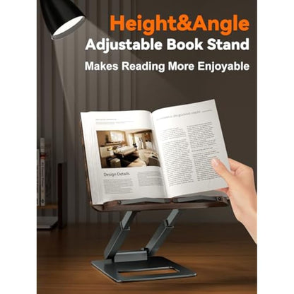 Tounee Telescopic Book Holder Stand, Adjustable Height Pull Out Design Ergonomic Cookbook Stand with Elastic Page Clips Fits All Books (Gray)