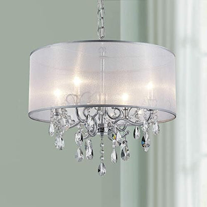 BESTIER Modern Elegant Crystal Pendant Drum Chandelier 4 Light Chrome Lighting Fixture LED Ceiling Light Dia 48 cm x H 45 cm