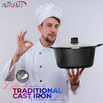 INTIGNIS® Casserole Pot with lid – Large 32cm | 10 Litre | 15 Inches – Induction Compatible – GREBLON Ceramic Non Stick Chemical Free Coating