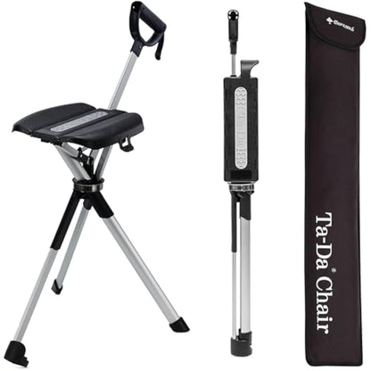 Ta-Da Chair Series 2 - Walking Stick with Seat, Lightweight Aluminium Pole Frame & Sturdy Foldable Stool (up to 136kg), Easy Folding Design, Ideal for Hiking & Outdoor Activities