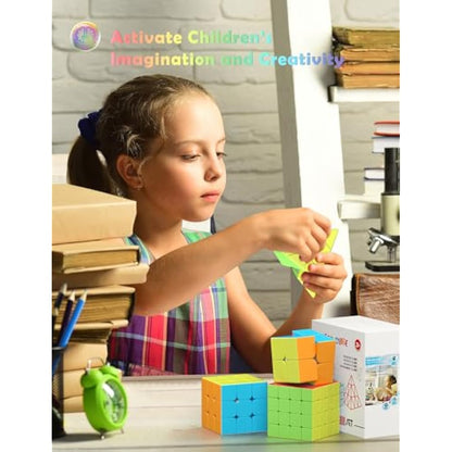 ROXENDA Speed Cube Set, 2X2 3X3 4X4 Pyramid Fast Cube Stickerless with Instruction [4 Pack] (Stickerless Cube Set)