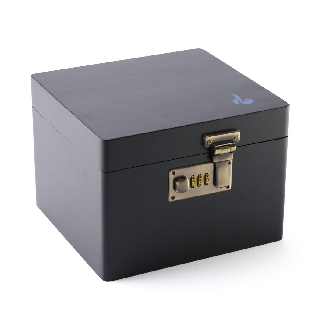 LITT - Premium Wooden Combination Lock Storage Stash Box Set with Glass Jar, Hidden Tray, and Storage Box Black