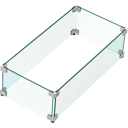 MESIDA 35.5"x15.5"x6" Fire Pit Glass Wind Guard, Tempered Glass Firepit Table Shield, Thick and Sturdy, with Hard Aluminum Corner Bracket