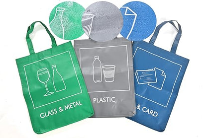 NYS CLOUD - Reusable Recycling Bin Bags, 3-Pack Indoor and Outdoor Separate Waste Sorting Organizer, Waterproof Recycle Bins for Kitchen Home Office