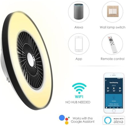 BKZO Smart LED Ceiling Light with Fan, Ceiling Fan Lights Stepless Wind Speed Adjustment, Stepless Dimming Light, Modern Fan Lighting, 3000-5500K, Black Frame