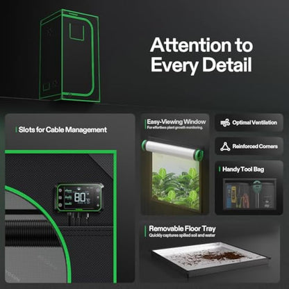 VIVOSUN Grow Tent 36'' x 36'' x 72'', Made of Highly Reflective Mylar, with Viewing Window and Base Tray for Hydroponics and Indoor Growing, S336, Suitable for VS2000/VS3000