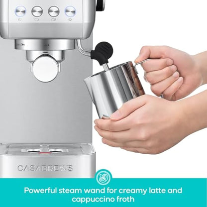 CASABREWS 3700 Essential Espresso Machine 20 Bar, Stainless Steel Cappuccino & Latte Machine with Steam Frother for Home, 1.3L Water Tank, Silver