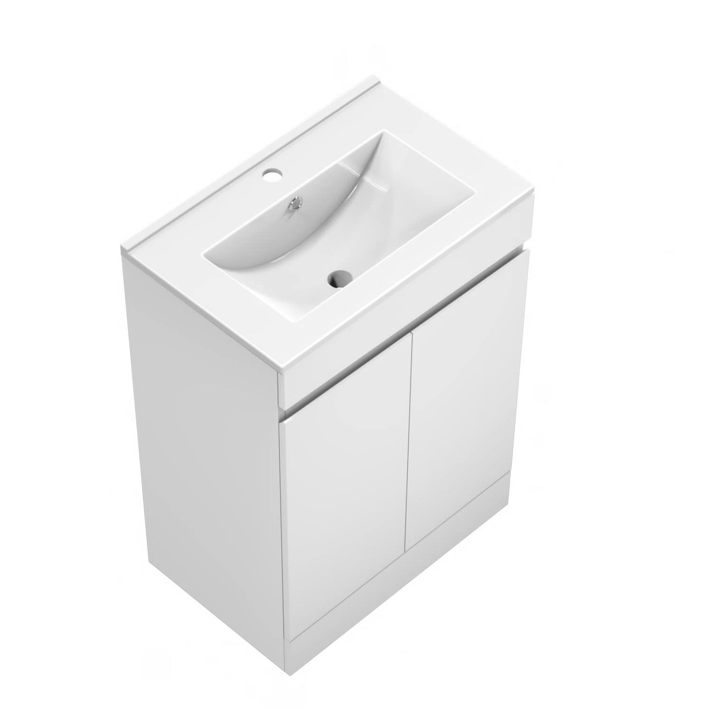 Biubiubath 600mm Bathroom Sink Unit with Basin Matt White 2 Soft Close Doors Freestanding Bathroom Suite with Vanity Unit