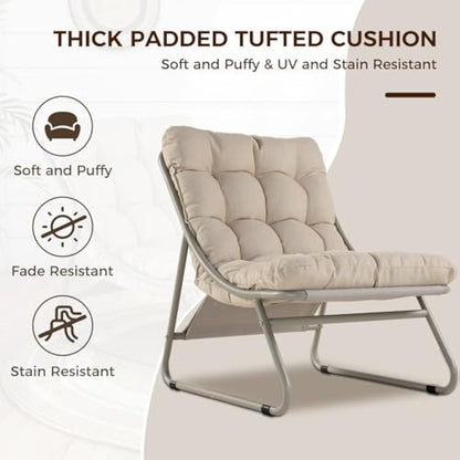 Grand patio Sun Lounger for garden, Garden lounger with Side Table and footstool, Recliner Chair with Removable Cushion for Adults, Reclining Garden chairfor Patio, Living Room, Outdoor, Champagne