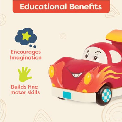 B. Toys – Mini Wheeee – ls! – 3 Pieces Mini Pull – Back Vehicles Set, Bus & Cars, Multi, Hot Rod, School Bus, Police Car – 1 Year +