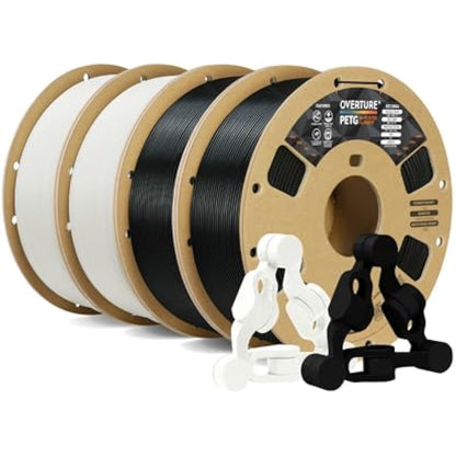 OVERTURE PETG 3D Printer Filament 1.75mm, Neatly Wound Durable PETG, 4kg Spool (4 * 1kg), Strong Toughness Filament, Accuracy +/- 0.02mm, Fit Most FDM Printers (Black*2+White*2)