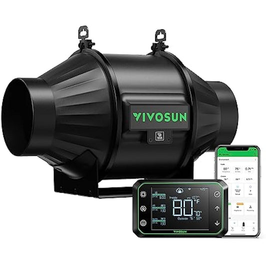 VIVOSUN Inline Duct Fan 100 mm Quiet Extractor Fan 357 m³/h with EC Motor and GrowHub E42A WLAN Controller AeroZesh T4 Fan for Grow Tents and Hydroponics