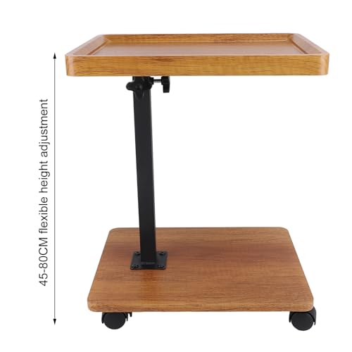 lyrlody C Shaped Side Table, Height Adjustable Overbed Table Wood Density Board Coffee Table Bed Table with 360° Swivel Wheels for Home Bedroom