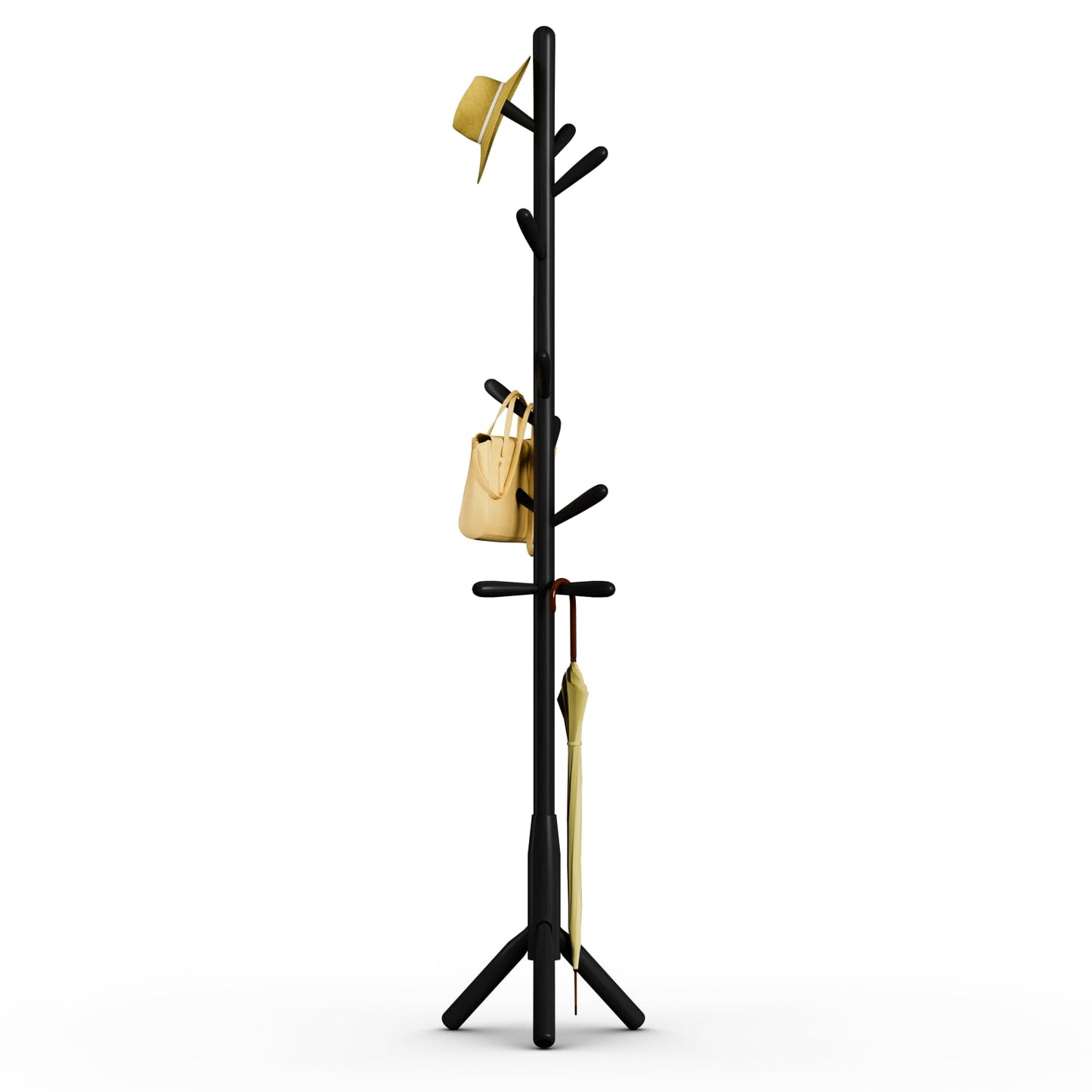 Awatiwa Solid Wood Coat Rack, Freestanding Tree-Shaped Coat Rack with 11 Hooks, Main Pole 1.6" dia for Clothes