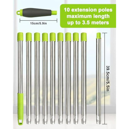 3.6 Meters Window Cleaning Kit Extra Long 2in1 Cleaner Equipment, Professional Window Squeegee Glass Cleaning Tool with Spare Microfiber Cloth Squeegee Strips, Screw-on Type