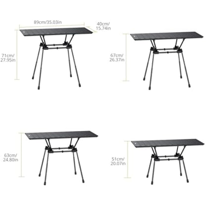 Anbte 3ft Folding Camping Table, 4 Adjustable Heights Tall Aluminum Roll Up Camping Table with Carrying Bag, Portable, for Picnic, Camping, BBQ, Party, Backyard, Beach, Patio, 88 cm X 40 cm, Black