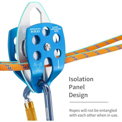 NewDoar 30KN Single/Double Pulley CE Certified Large Rescue Pulley for Diameter Max 16mm Rope Single/Double Sheave with Swing Plate for Rescue Hauling Arborist Tree Climbing