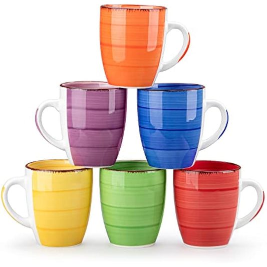 vancasso Bonita Mugs Set of 6, 360ml Stoneware Coffee Cup and Mug, Microwave & Dishwasher Safe Tea Cups, Large Mugs for Hot Drinks, Warm Color