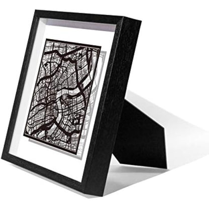 O3 DESIGN STUDIO Shanghai Paper Cut Map framed, Black map, Black frame, 9x9 inches, Gift Boxed, 2 background color, self-changing, Paper Art