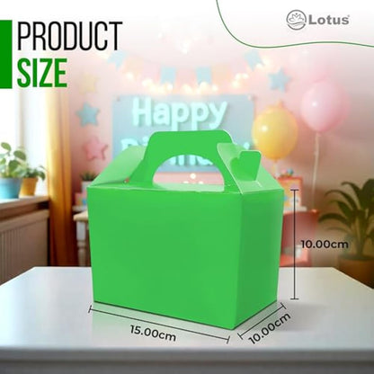 Lotus 50 x Children/Kids Plain Coloured Party Boxes Carry Food Meal Fun Picnic Birthday Wedding Favour/Baby Shower Party Halloween Trick or Treat Box Loot Bag (Neon Green)