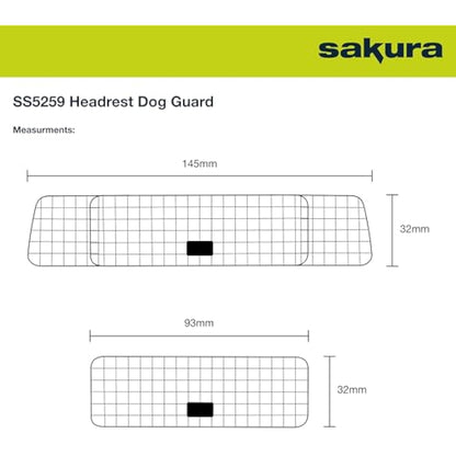 Sakura Headrest Dog Guard For Cars SS5259 - Easy Fit For Most Vehicles Hatchbacks SUVs Estates MPVs – Width Adjustable No Tools Needed, Black from 106 x 33 x 6 cm