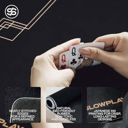 SLOWPLAY Godel 180x90 cm Texas Hold'em Poker Layout | Portable Poker Table Top, Extra Water Repellent, Noise Reduction, and Premium Carrying Bag for Games Everywhere (Black and Champagne Gold)