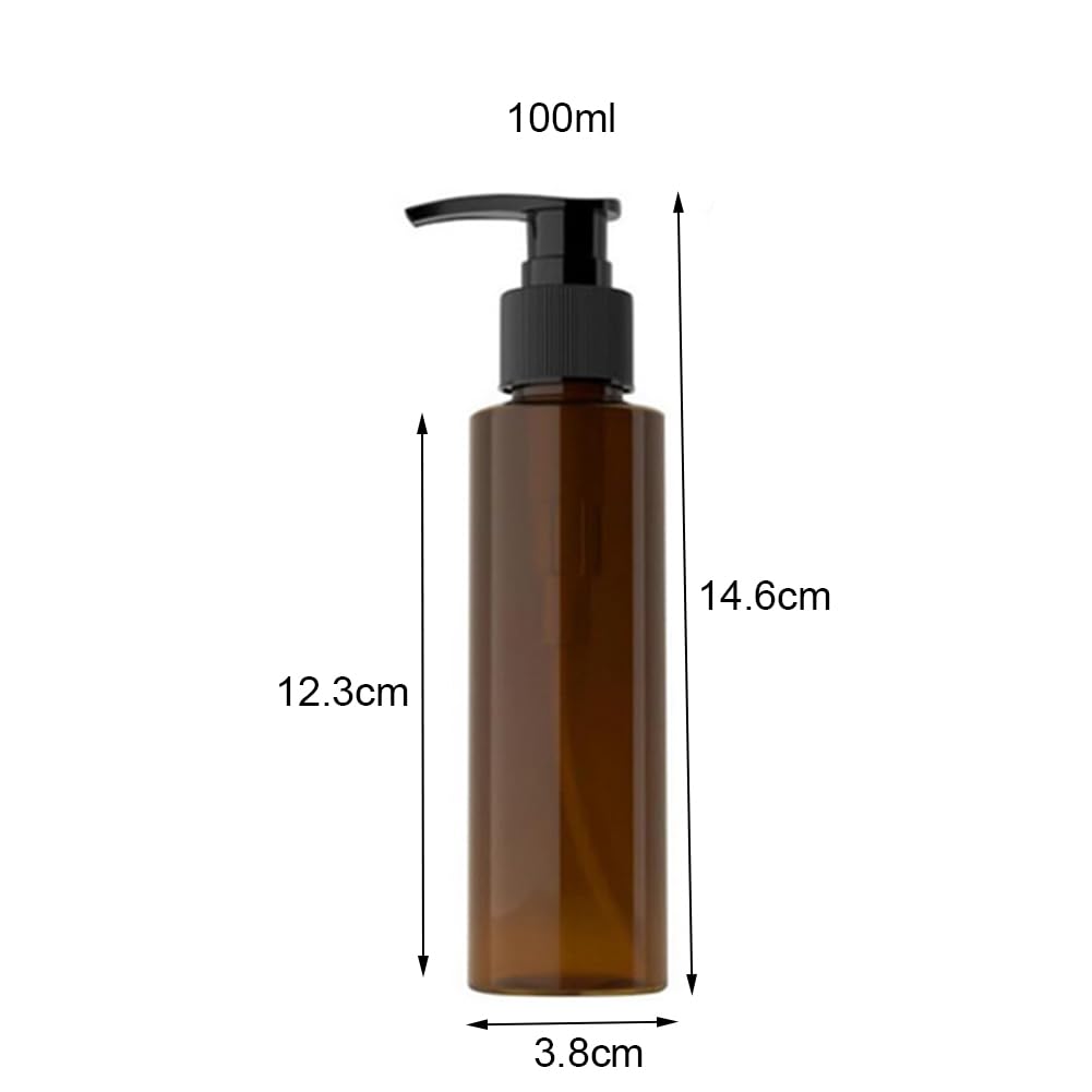 3PCS 100ml/3.4oz Empty Amber Plastic Pump Bottles Lotion Dispensers Storage Container Holder for Lotion Liquid Makeup Removel Oil Shampoo Shower Gel
