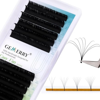Gemerry Easy Fan Lash Extensions D curl 0.10mm 8-14mm Mixed Tray Noir Russian Volume Automatic Blooming Self Fanning Lashes Long Individual Volume 3D 4D 5D 6D 8D Lash Fan (0.10-d curl-mix 8-14mm)