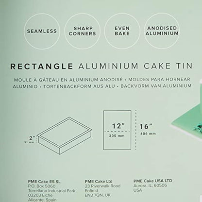 PME OBL12162 Aluminium Oblong Cake Pan Silver 12 x 16 x 2-Inch Deep