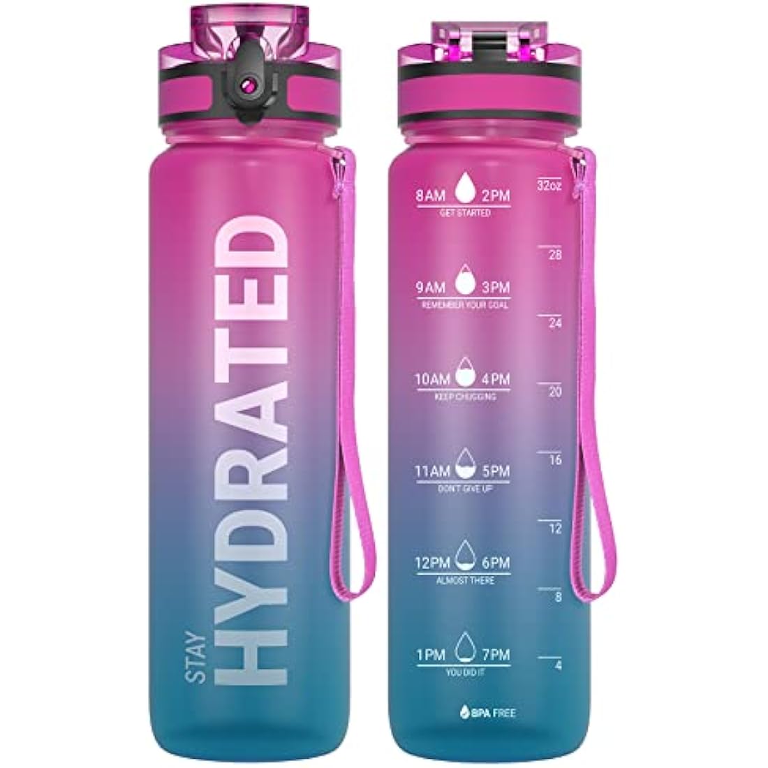 Sahara Sailor Leakproof Water Bottle 1L/500ML/750ML, Tritan BPA Free Motivational Sport Drinks Bottle with Clear Time Marker, Lock Cover, Easy Clean Brush, Durable for Gym, School, Cycling (1 Bottle)