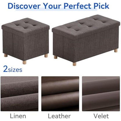 BRIAN & DANY Ottoman Storage Box with 4 Wood Legs, Linen Storage Ottoman for Living Room, Brown, 76 x 38 x 38 cm