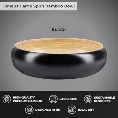 Dehaus® Large Stylish Bamboo Fruit Bowl - 30cm, Black - Wooden Salad Serving Bowl - Fruit Basket for Kitchen or Bread Basket - Table Centrepiece Decoration - Home & Kitchen Tableware Accessories