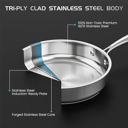 16-Piece Stainless Steel Saucepan Set, Induction Pots and Pans Set with Steamer & Glass Lids, Kitchen Cookware Set with Utensil Set Pot Protectors and