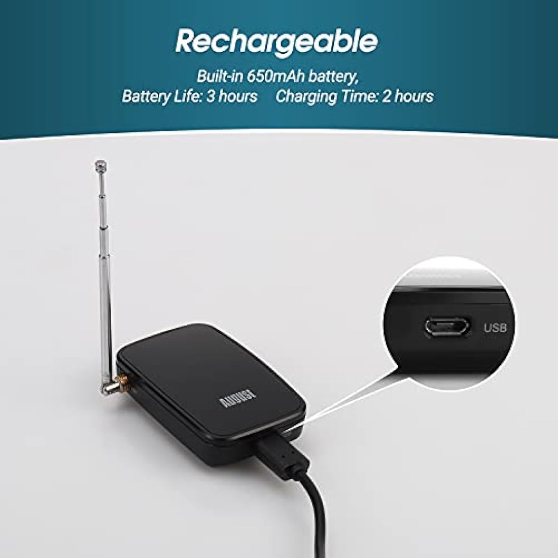 August DVB-T405 1080p Portable Freeview TV for iOS and Android - Watch and Record Live Freeview on Phones and Tablets/No Mobile Data or WiFi Required - Rechargeable Battery