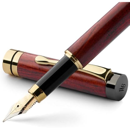 Wordsworth & Black Fountain Pen Set, Luxury Bamboo Wood - Fine Nib, Gift Case; Includes 6 Ink Cartridges, Ink Refill Converter -Journaling, Calligraphy; Drawing, Smooth Writing [Rosewood]