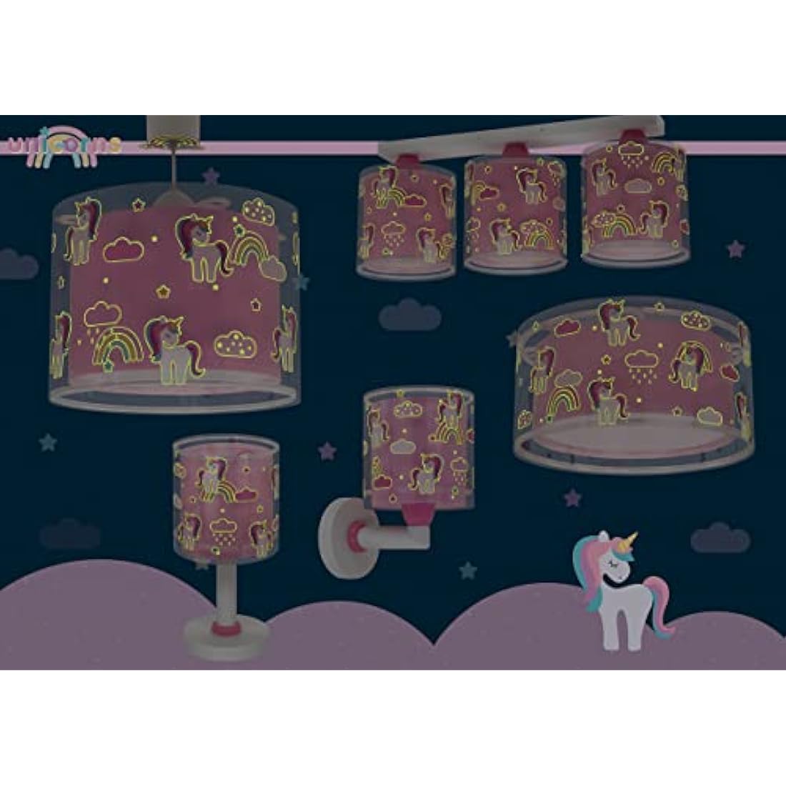 Dalber Children's Ceiling Light for Unicorns, Animals, Pink