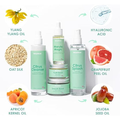WildMint 5-Step Superfood Clear Skin Kit | Natural Cleanser, Toner, Serum, Face Oil & Moisturiser | Skincare for Acne, Sensitive, Dark Spots, Dry & Mature Skin | UK Made Vegan & Cruelty-Free Skincare