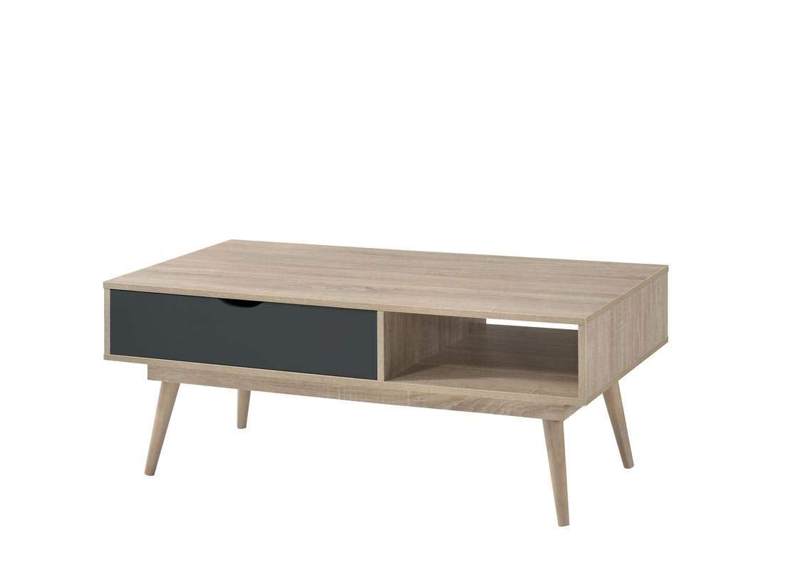 Timber Art Design UK Alford Scandinavian Coffee Table With Drawer and Wooden Legs Storage Shelf Rectangular for Living Room, Home
