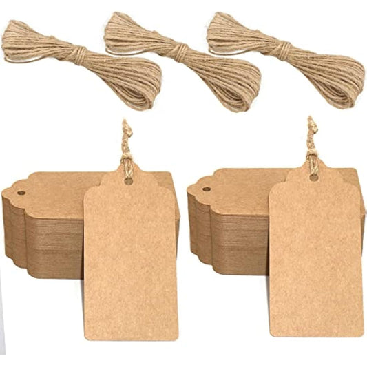 G2PLUS Kraft Paper Gift Tags - 200PCS Large Plain Gift Tags -5x10CM Brown Blank Labels with String for Presents, 300g/m²