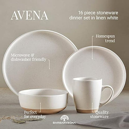 Barbary & Oak BO867007WHT Avena 16 Piece Dinnerware Set, Stoneware, Linen White