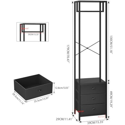 YMYNY Coat Rack with Non-woven Drawer, Freestanding Tall Closet Organizer, Tall Clothes Standing Dresser for Bedroom, Living Room, Entryway, 39×29×179CM Black HGR001B
